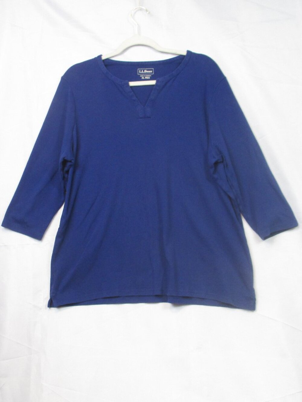 L.L. Bean 100% Cotton 3/4 Sleeve Tee Shirt Women's V-Neck Blue Size XL